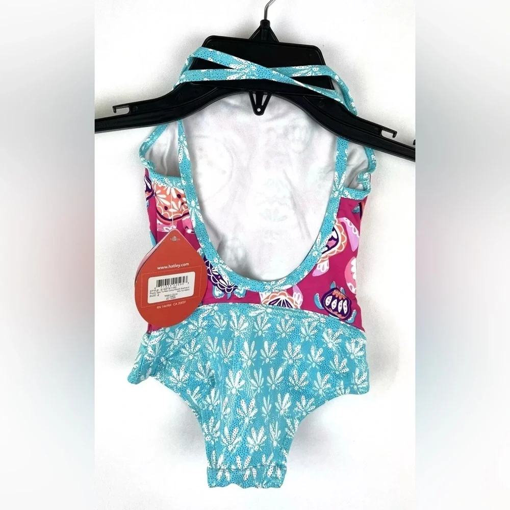 Hatley Girl’s Pink/Blue Low Back One Piece Swimsuit Size 2 Years
